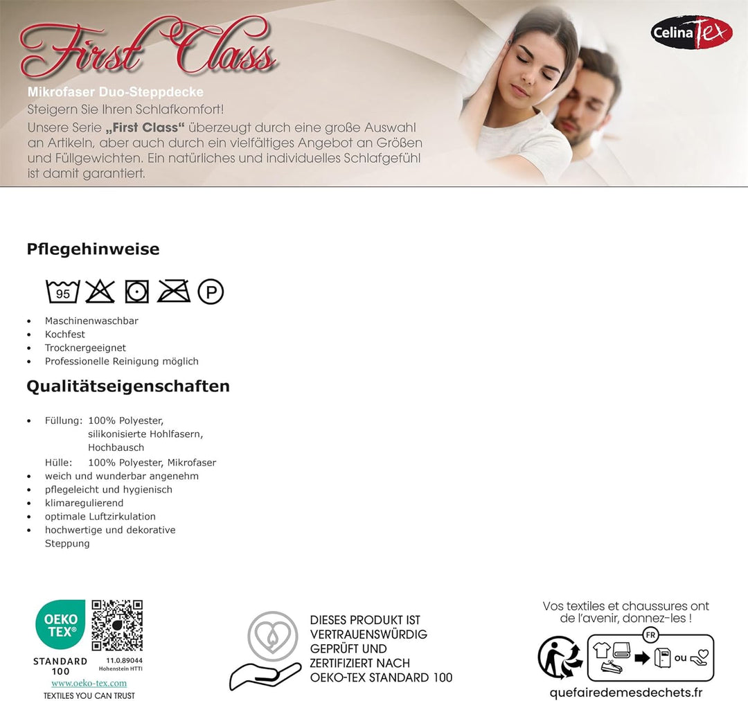CelinaTex First Class Duo Bettdecke 200 x 220 cm Winter Steppdecke warm Qualitäts Decke Herbst atmun