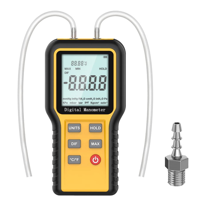 Differenzdruckmessgerät Kethvoz Gasdruckmessgerät HVAC Gas Manometer mit Zwei Anschlüsse zur Messung