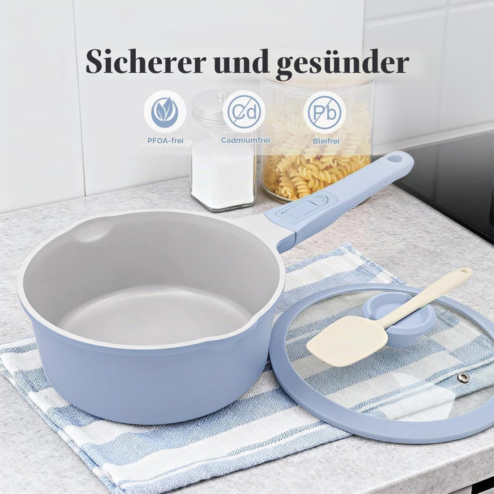 Keramik Stielkasserolle 20 cm mit Deckel, 2.5L Antihaft-Keramikbeschichtung Kasserolle mit Abnehmbar