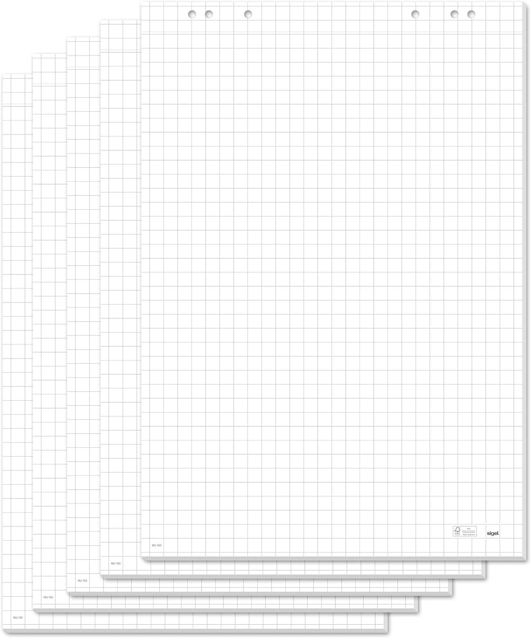 SIGEL MU165 Flipchartblock für Meet up und Artverum Boards, kariert, mit Perforation, 68x98 cm, 5 Bl
