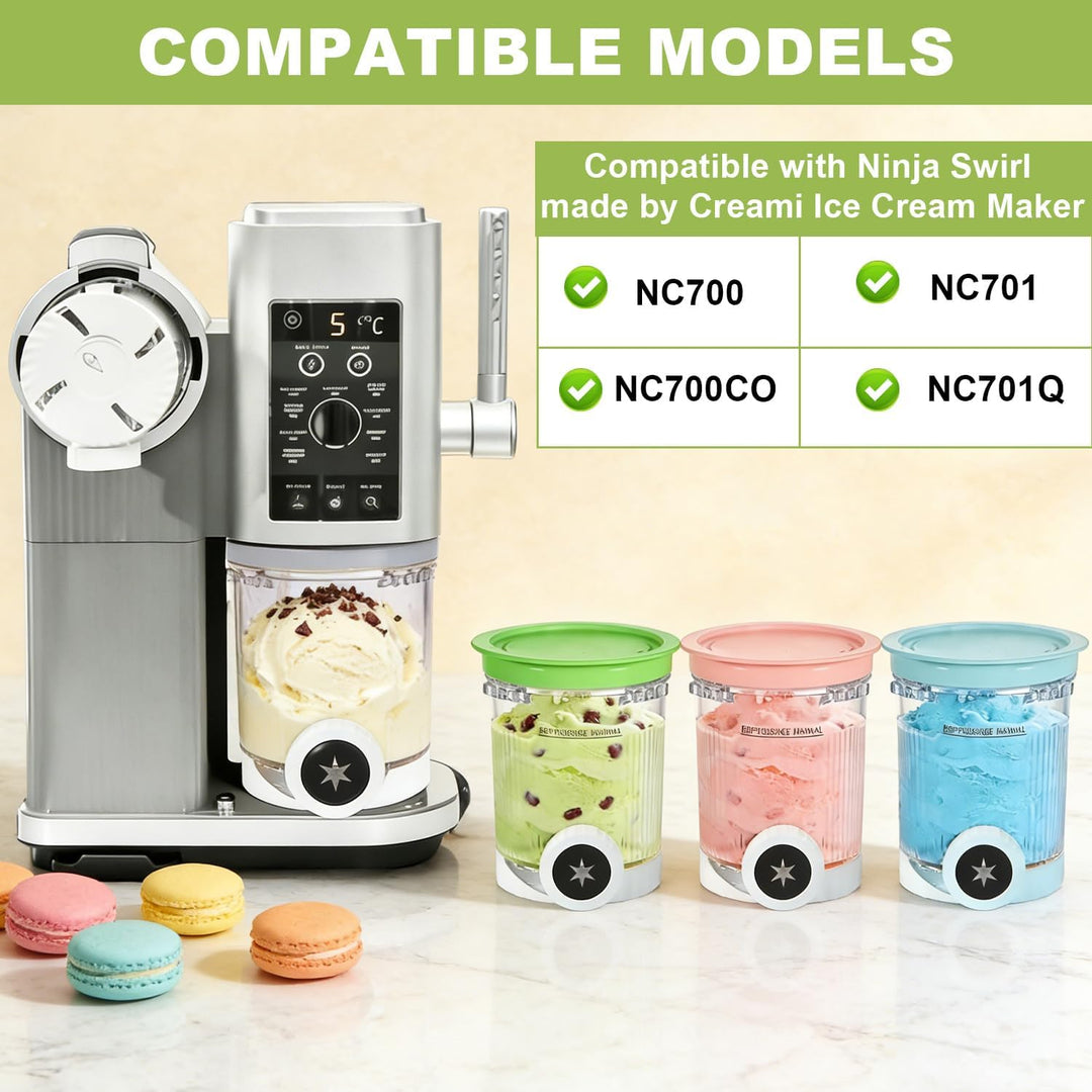 4 Stück Ninja Swirl Creami Behälter 500 ml Eisbehälter-für Ninja Creami NC701 & NC700 Serie Eismasch