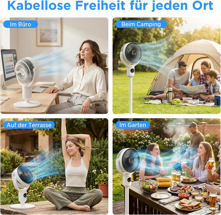 Lepwings Standventilator Leise mit Fernbedienung, 2-in-1 Akkuventilator 10400 mAh, USB-C wiederaufla
