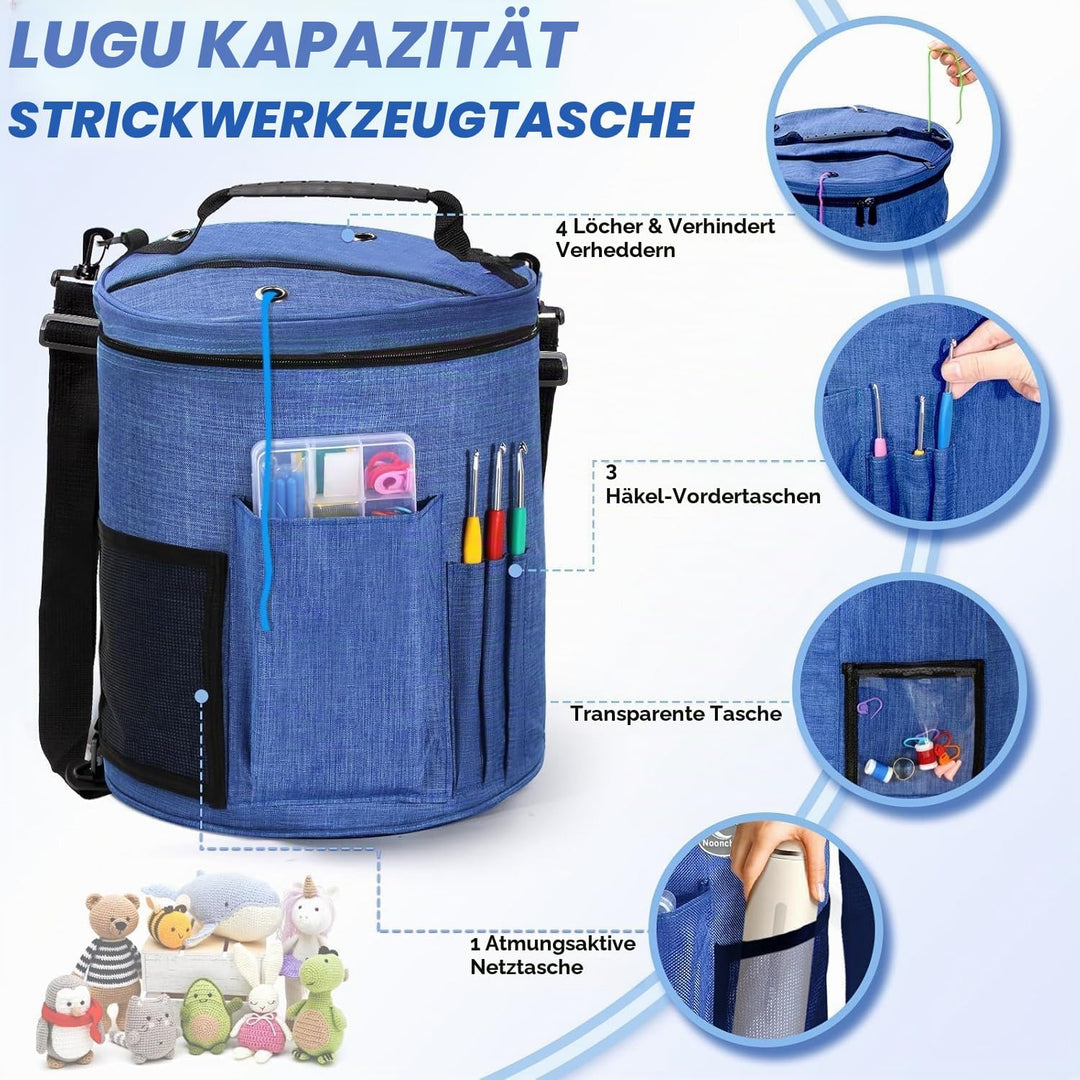 75 Farben Häkelwolle Set, Grosse Stricktasche, 20 Garnfarben, komplettes Set Mit Strickzubehör Einsc
