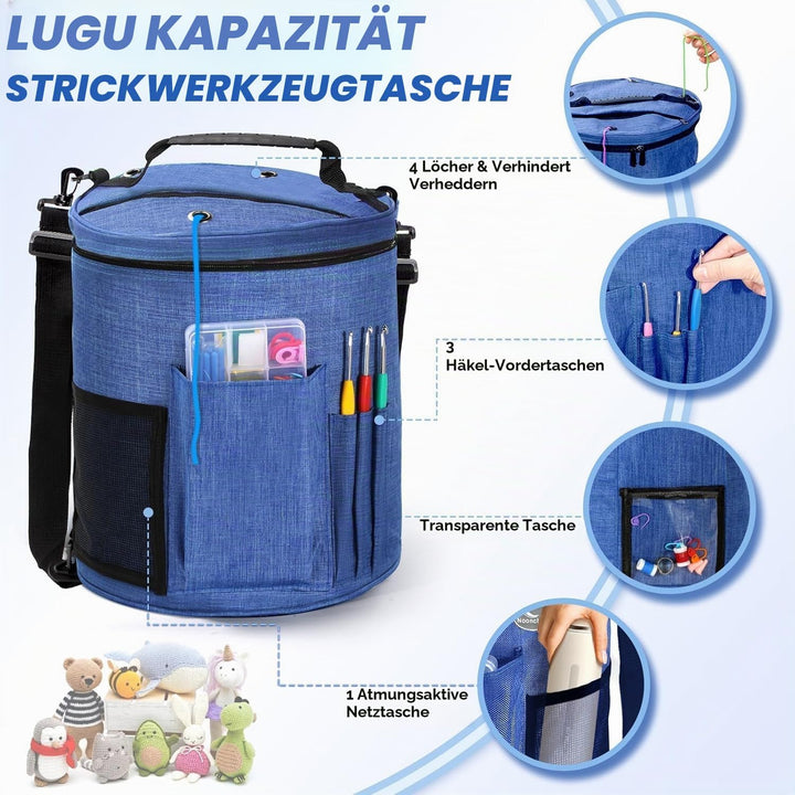 75 Farben Häkelwolle Set, Grosse Stricktasche, 20 Garnfarben, komplettes Set Mit Strickzubehör Einsc