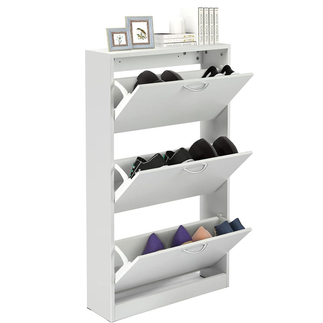 GRAVFORCE Schuhschrank 3 Klappen, Eingangsbereich, Weiss schmaler Schuhschrank Flip Down Schuhregal