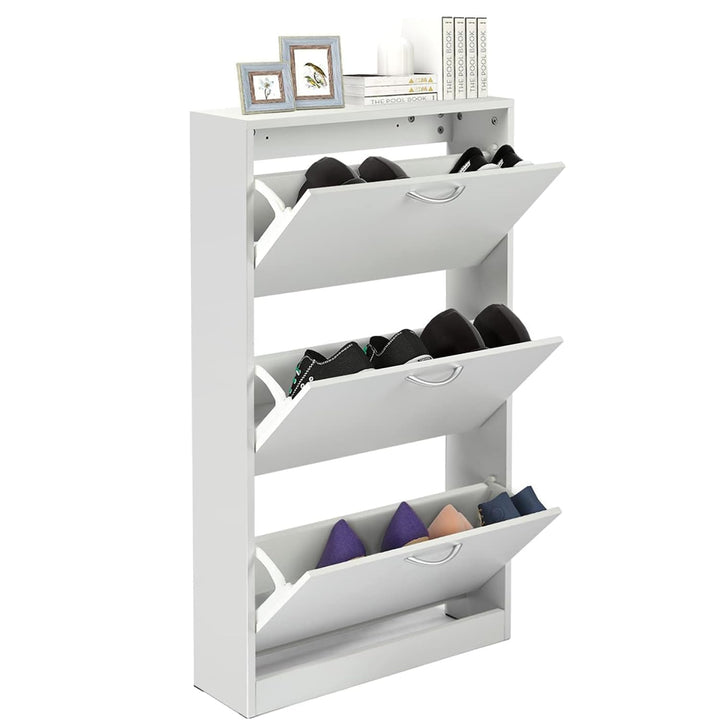GRAVFORCE Schuhschrank 3 Klappen, Eingangsbereich, Weiss schmaler Schuhschrank Flip Down Schuhregal