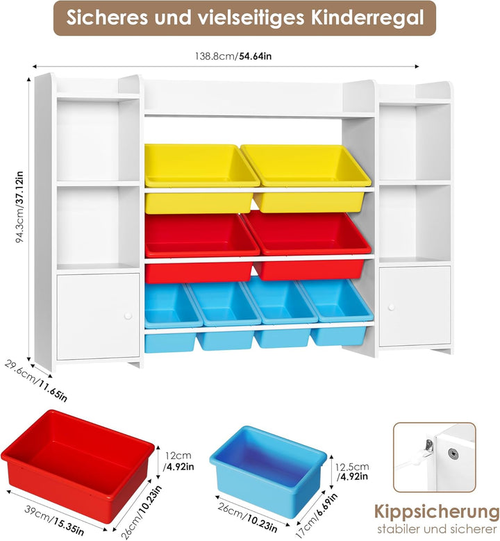 FOREHILL Kinderregal mit 8 bunten Boxen Kinderzimmer Möbel Holz Bücherregal für Kinder Kinderzimmer