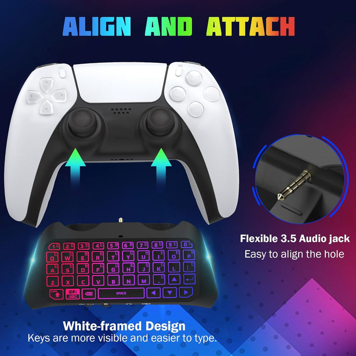 TiMOVO Mehrfarbig RGB-Hintergrundbeleuchtung Tastatur für PS5 Controller, Drahtlos Bluetooth Tastatu