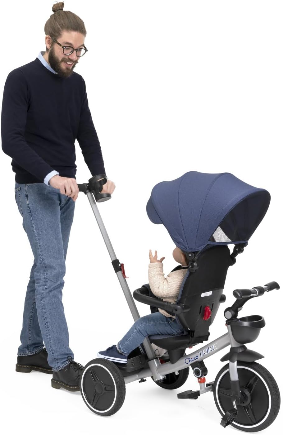 Chicco, 4in1 Trike, Metallrahmen, Eva-Gummiräder, 4-Punkt-Gurtsystem, Teleskopgriff und Abnehmbares