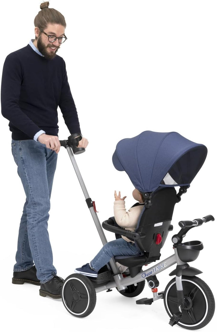 Chicco, 4in1 Trike, Metallrahmen, Eva-Gummiräder, 4-Punkt-Gurtsystem, Teleskopgriff und Abnehmbares
