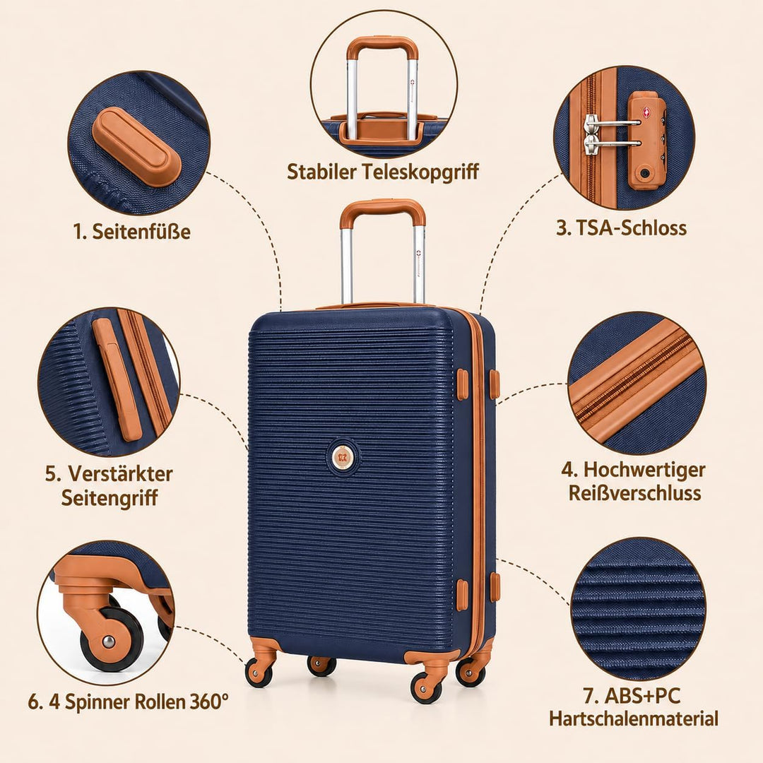 Travelhouse Kofferset Bari 6-teilig – ABS Hartschale Trolley Koffer Set mit Rollen, TSA-Schloss, Rei