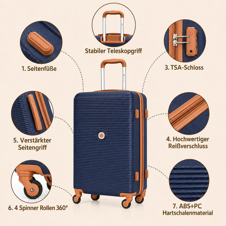 Travelhouse Kofferset Bari 6-teilig – ABS Hartschale Trolley Koffer Set mit Rollen, TSA-Schloss, Rei