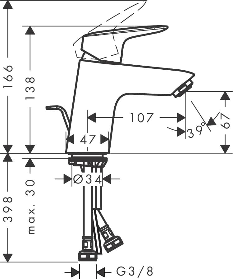 hansgrohe 71170000 Waschtischarmatur Logis, Wasserhahn Bad mit Auslauf Höhe 70 mm, mit Zugstange, Ba