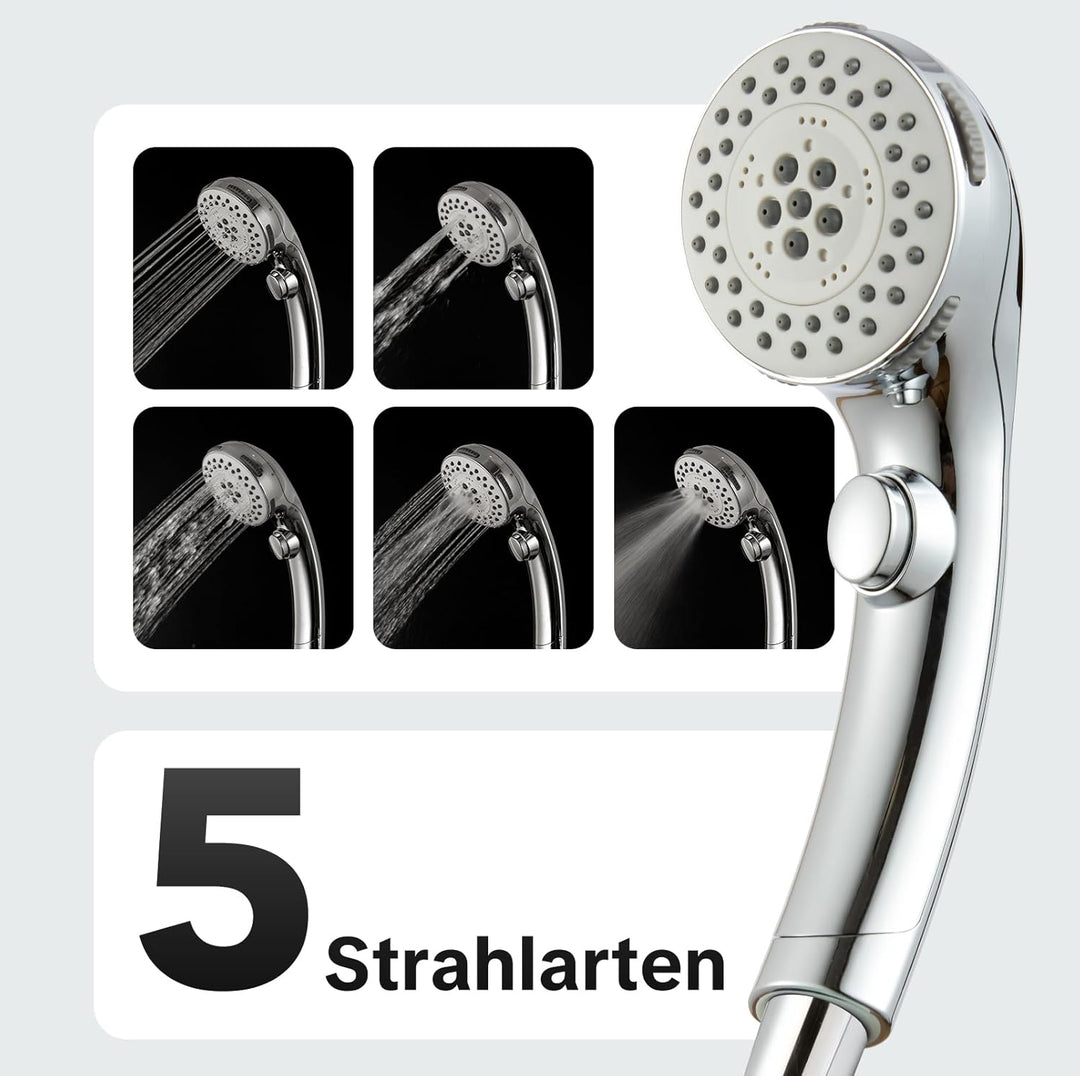 OFFO Wohnmobil Duschkopf mit stoppfunktion, Wassersparend Antikalk Hochdruck Handbrause mit 1,6 m Sc