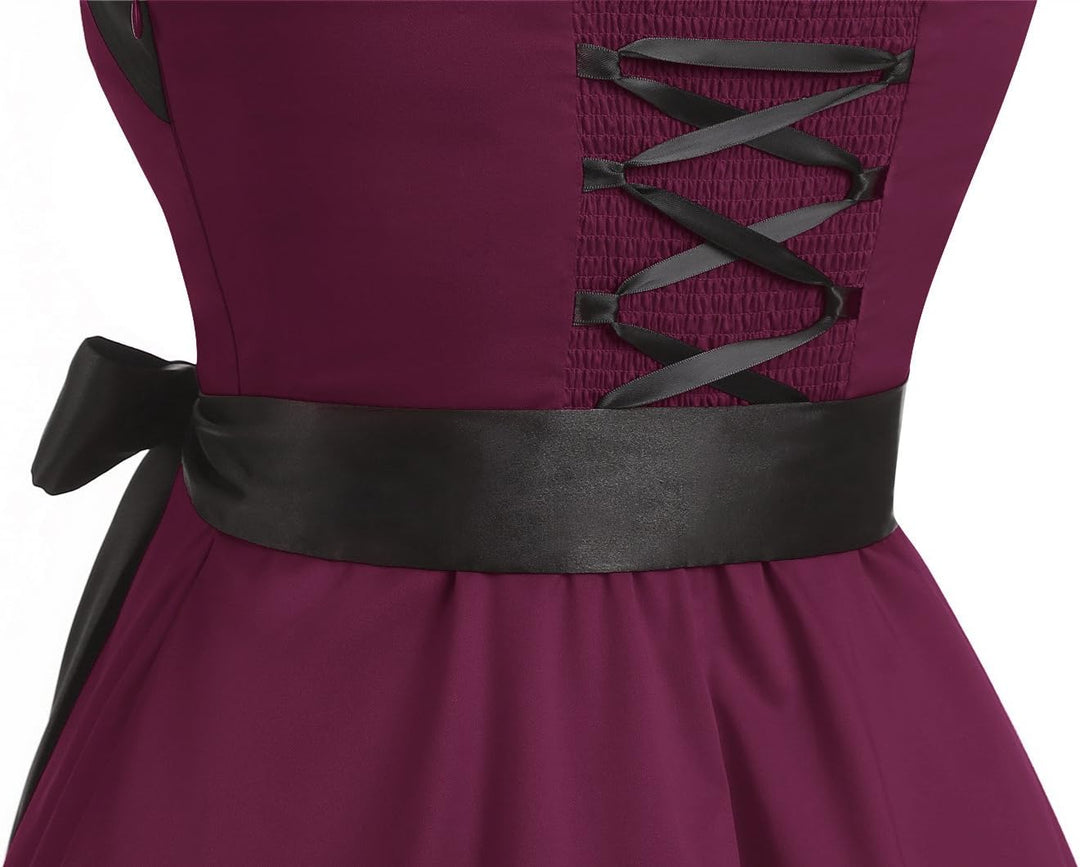Damen Vintage Cocktailkleid Knielang Neckholder Swing Retro Rockabilly Kleid A-burgundy XXL, A-burgu