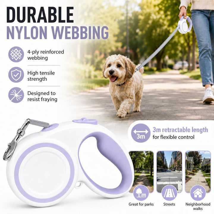 Einziehbare Hundeleine,360°verwicklungsfreies,stark reflektierendes Nylonband,Rutschfester gummierte