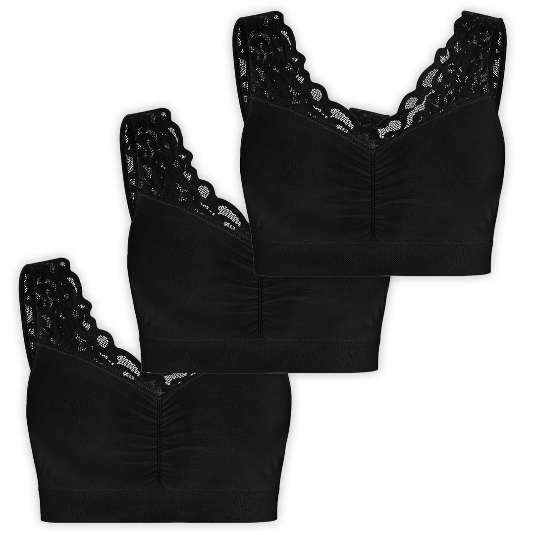 UnsichtBra Spitzen Bustier Damen BH ohne Buegel | 3er Set Wohlfühl Bustiers Tops mit feiner Spitze |
