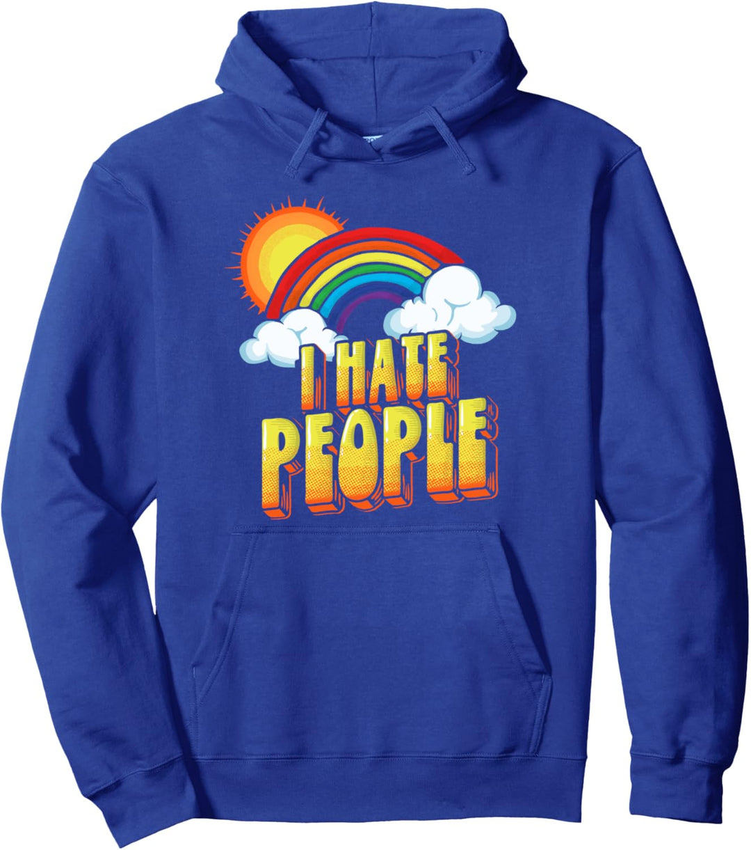 I Hate People Funny Antisocial Distressed Vintage Rainbow Pullover Hoodie