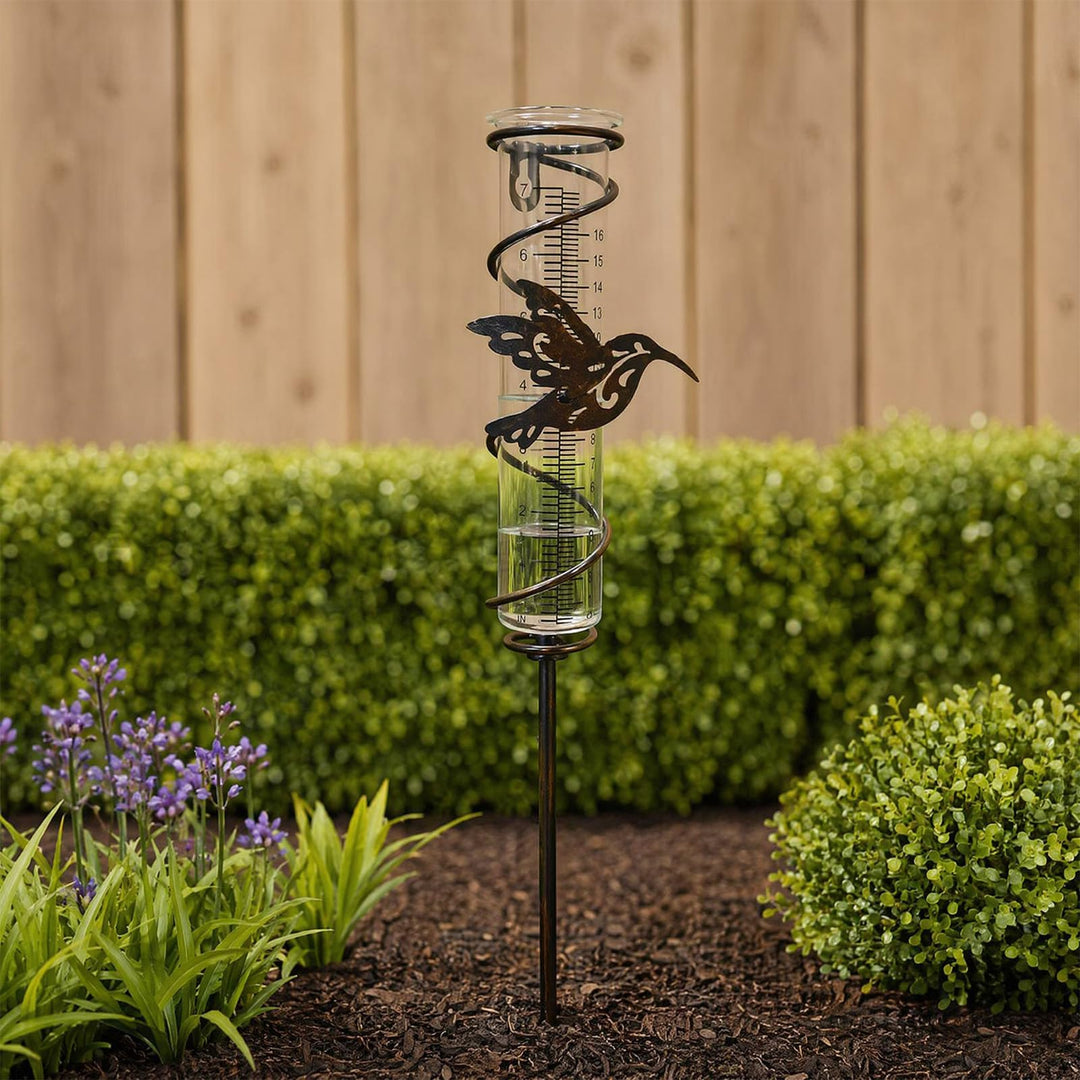 Upgraded Regenmesser Garten,Metall Wetterfester Stab Regenwassermesser | aus Glas Gartenstecker Rain