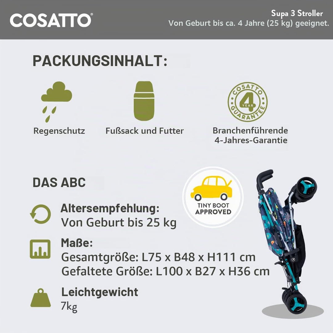 Cosatto Supa 3 Pushchair – Lightweight Stroller from Birth to 25kg - Compact Fold, Shopping Basket,
