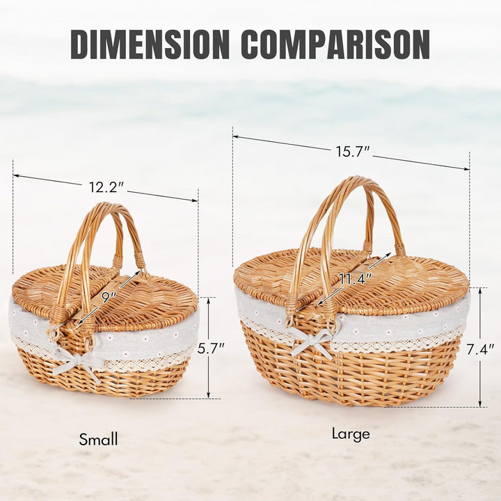 Happypicnic Picknickkorb aus Weidengeflecht mit Griff, 38,1 cm grosser, leerer Picknickkorb mit Deck