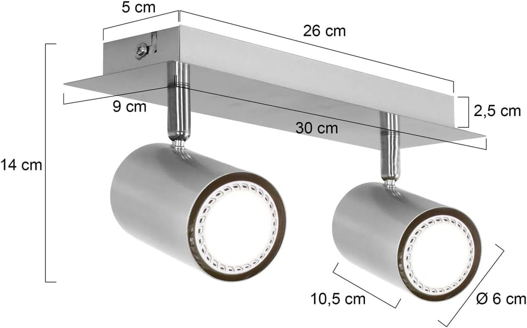 Trio Leuchten Balken in Nickel matt, Spotbalken 2-flammig, exklusiv 2xGU10, Länge: 30 cm 802400207,