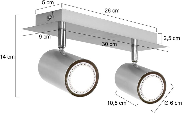 Trio Leuchten Balken in Nickel matt, Spotbalken 2-flammig, exklusiv 2xGU10, Länge: 30 cm 802400207,