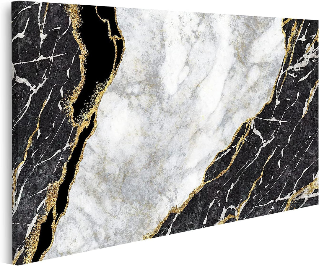 islandburner Bild auf Leinwand Luxus Abstrakter Hintergrund Schwarz Weisser Marmor Mit Goldenen Ader