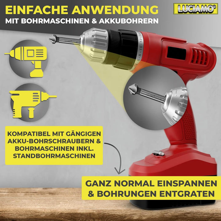 6 Stück 90° Profi Senker Set HSS M2 (6542) - für Holz, Metall und Kunststoff - ein Muss für jeden We