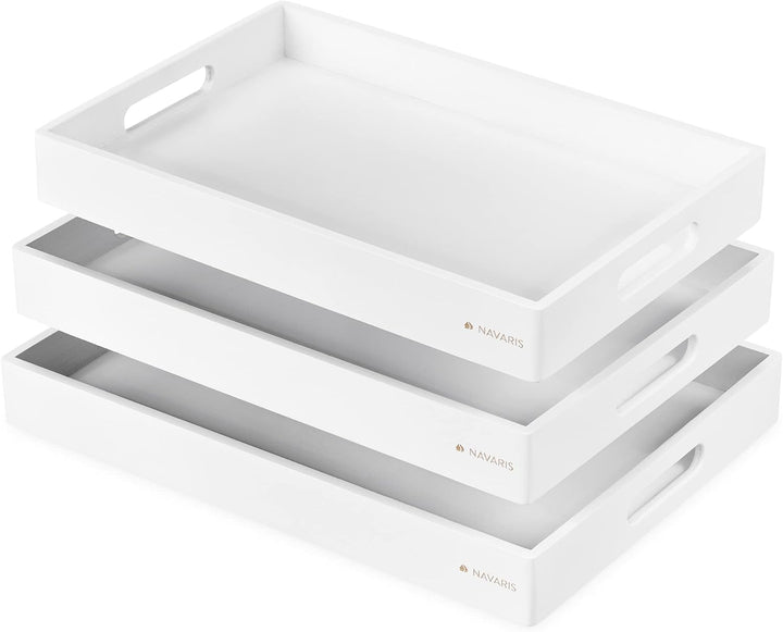 Navaris Serviertablett Tablett aus Bambus - 3X Servierplatte Frühstückstablett stapelbar - rechtecki