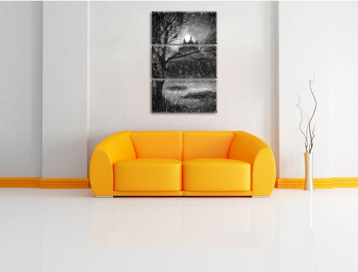 Pixxprint düstere Burg als Leinwandbild/Grösse: 3 Teilig (120x80) cm/Wandbild/Kunstdruck/fertig besp