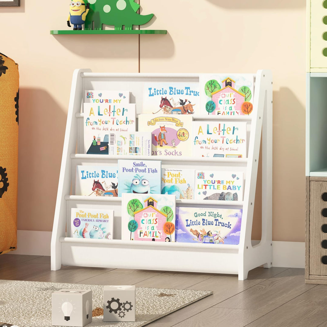 KEEPREAPER Bücherregal Kinder, Kinderregal mit 4 Stofffächern Kinderzimmer Regal 4 Ebenen Bücher-Org
