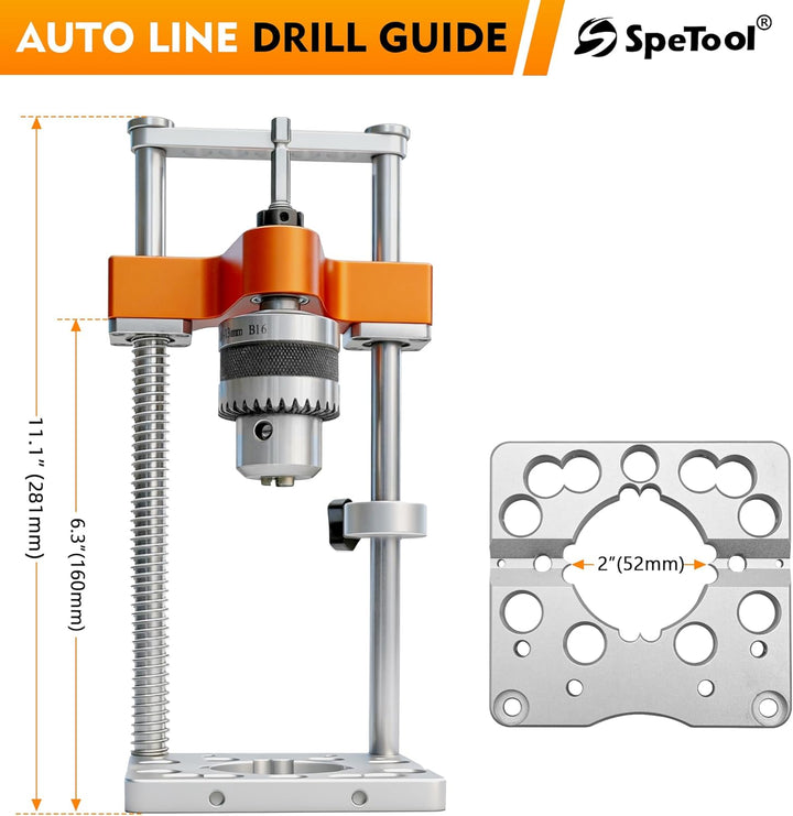 SpeTool S04003 Portable Drill Guide, 1/2" Chuck-Handbohrmaschine für gerade Löcher, 0-160 mm Tiefe,