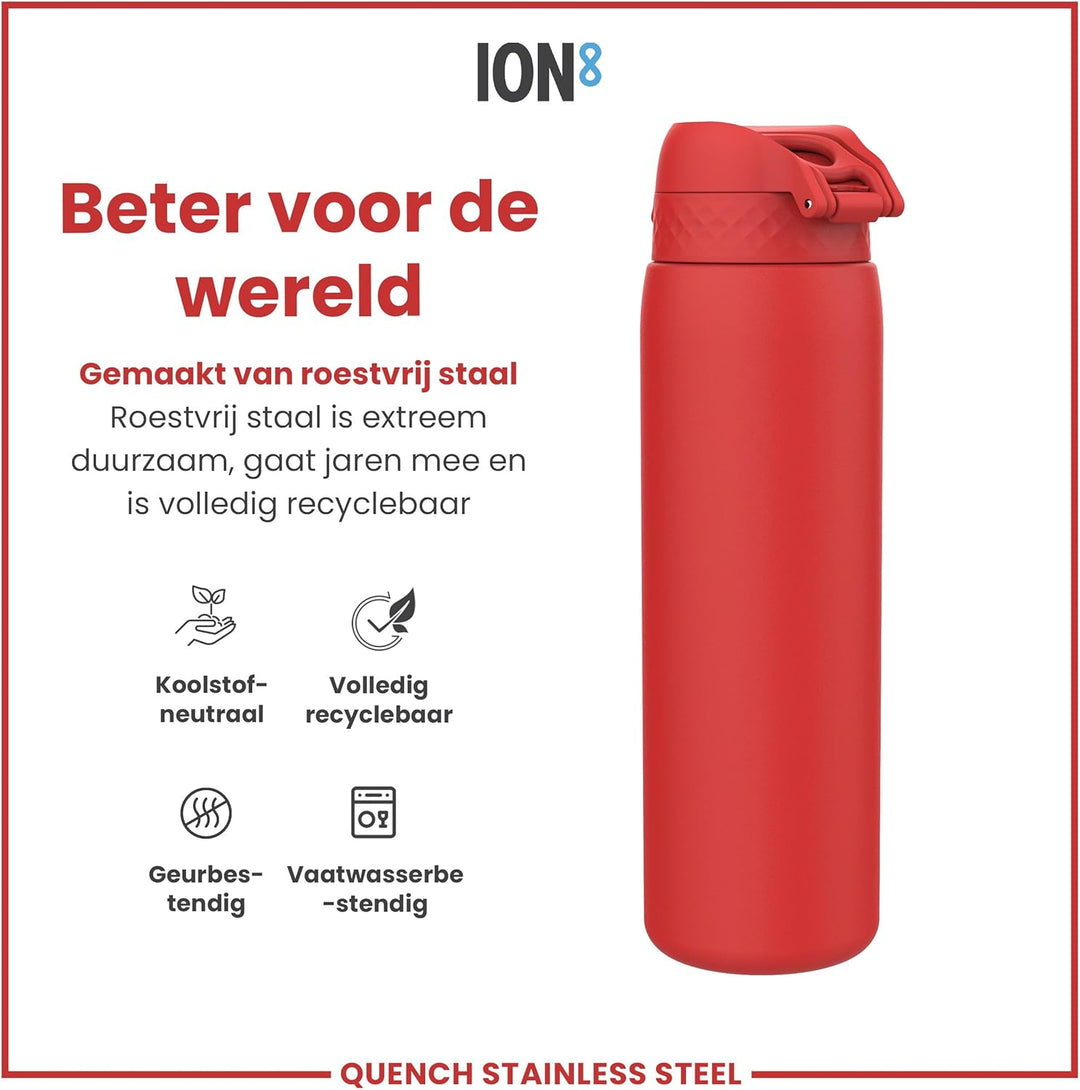 Ion8 1 Liter Edelstahl Trinkflasche, Auslaufsicher, Einhandöffnung, Sichere Verriegelung, Spülmaschi