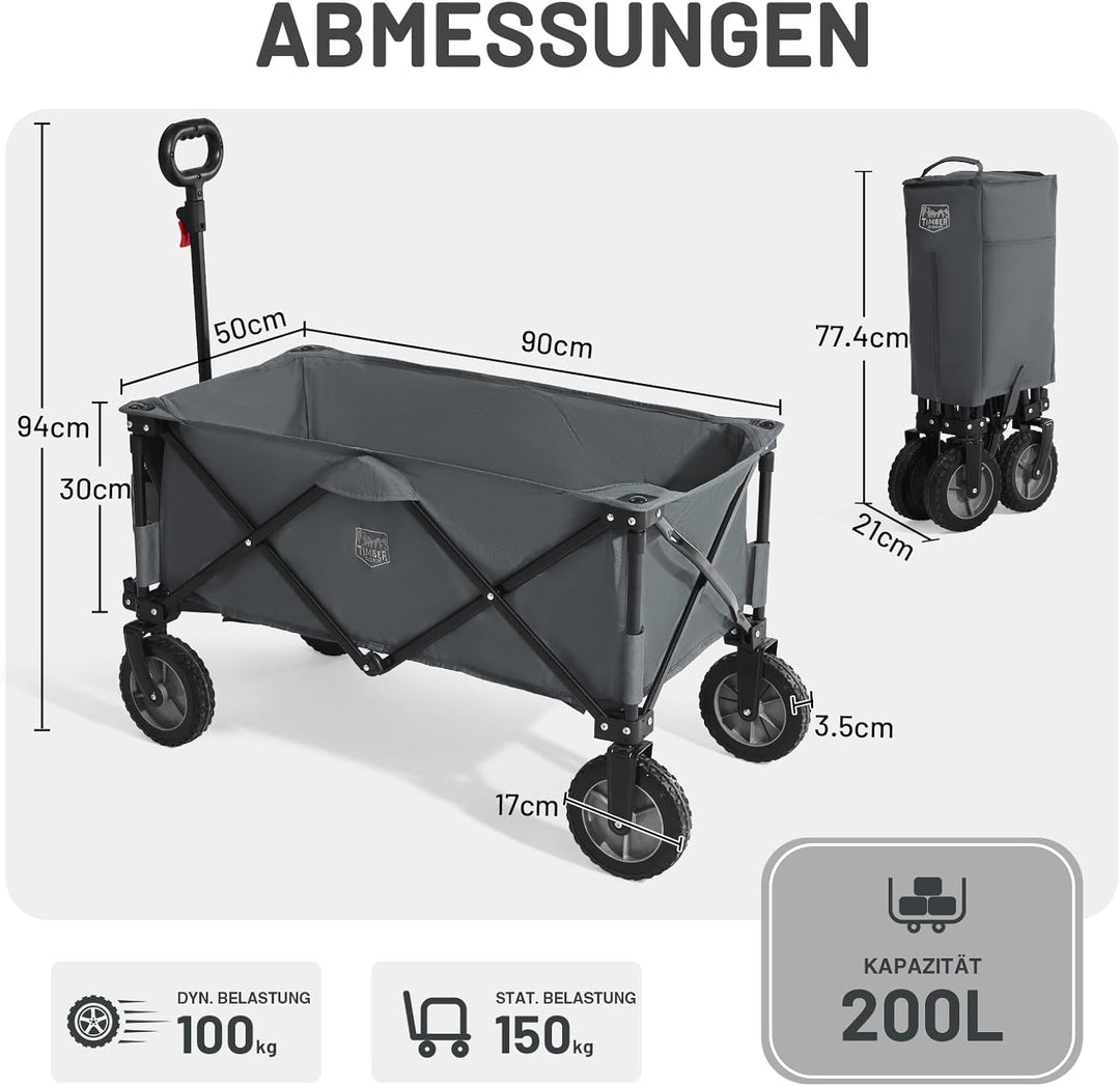 TIMBER RIDGE XXL Bollerwagen Faltbar Handwagen mit Seitentasche Getränkehalter verstellbarem Griff,
