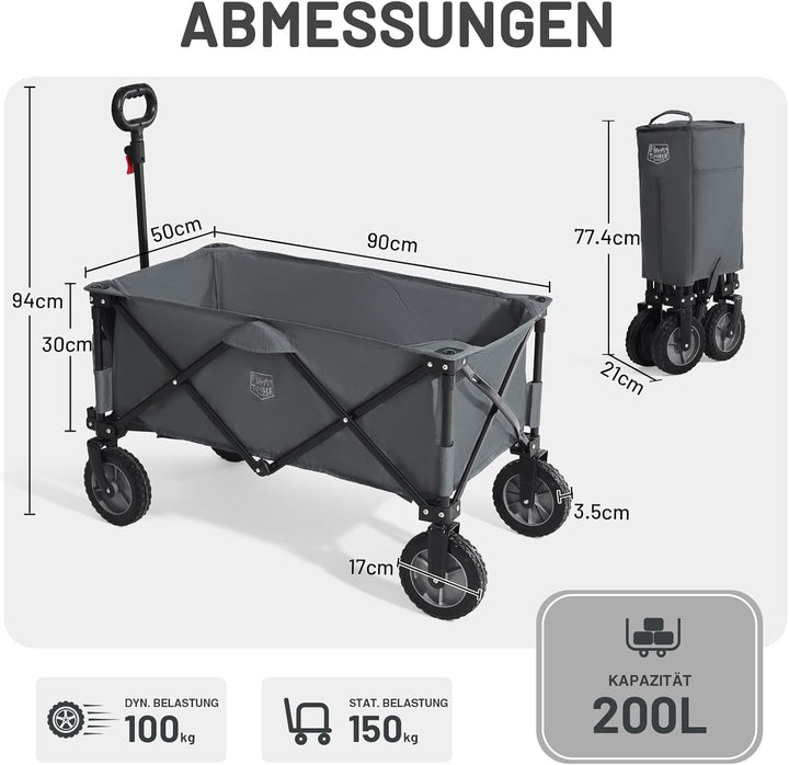 TIMBER RIDGE XXL Bollerwagen Faltbar Handwagen mit Seitentasche Getränkehalter verstellbarem Griff,