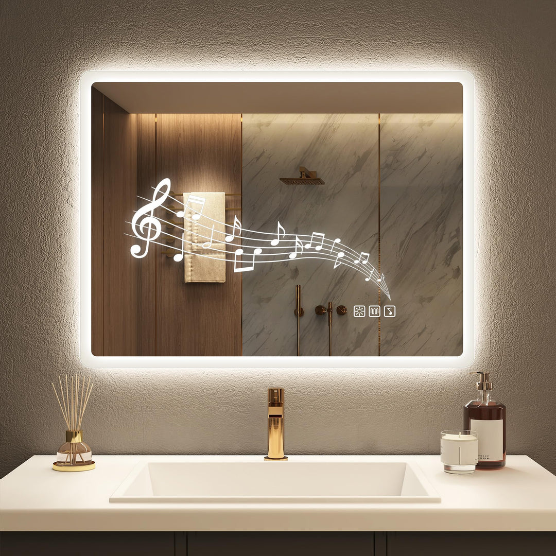 STARLEAD Badezimmerspiegel-mit-Beleuchtung 80x60cm, Dimmbar, 3 Lichtfarben, LED-Spiegel-Bad-mit-Blue