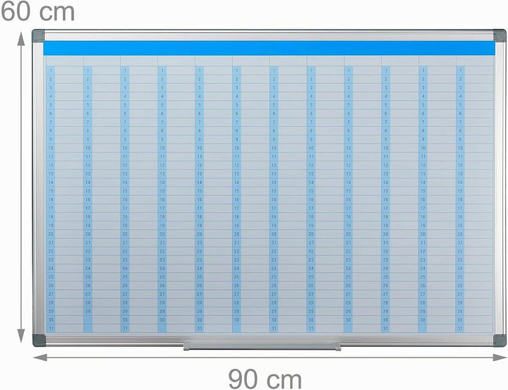 Relaxdays Whiteboard, Jahresplaner, abwischbar, magnetisch, Planungstafel mit Stiftablage, Magnetwan