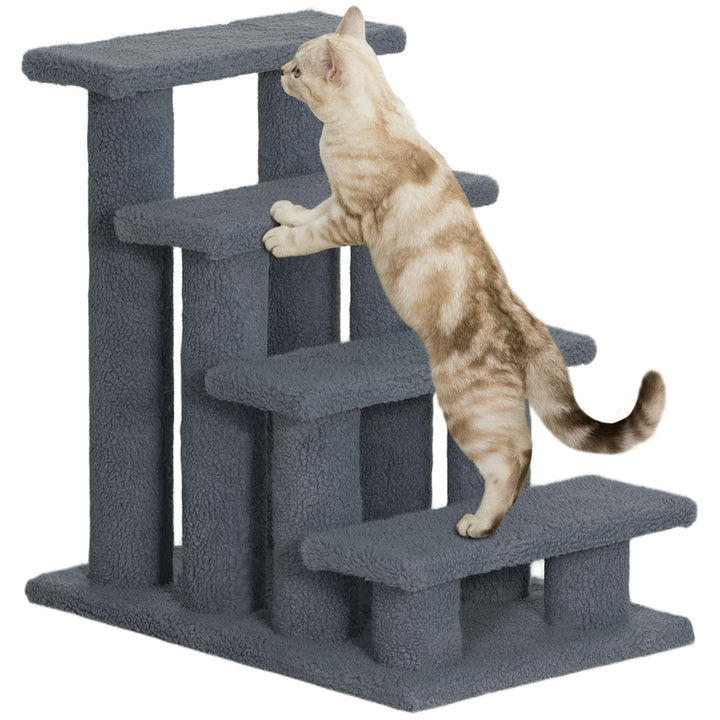 PawHut Tiertreppe Katzentreppe Hundetreppe Treppe für Katze und Hunde 4 Stufen Grau 63,5x43x60cm, Gr