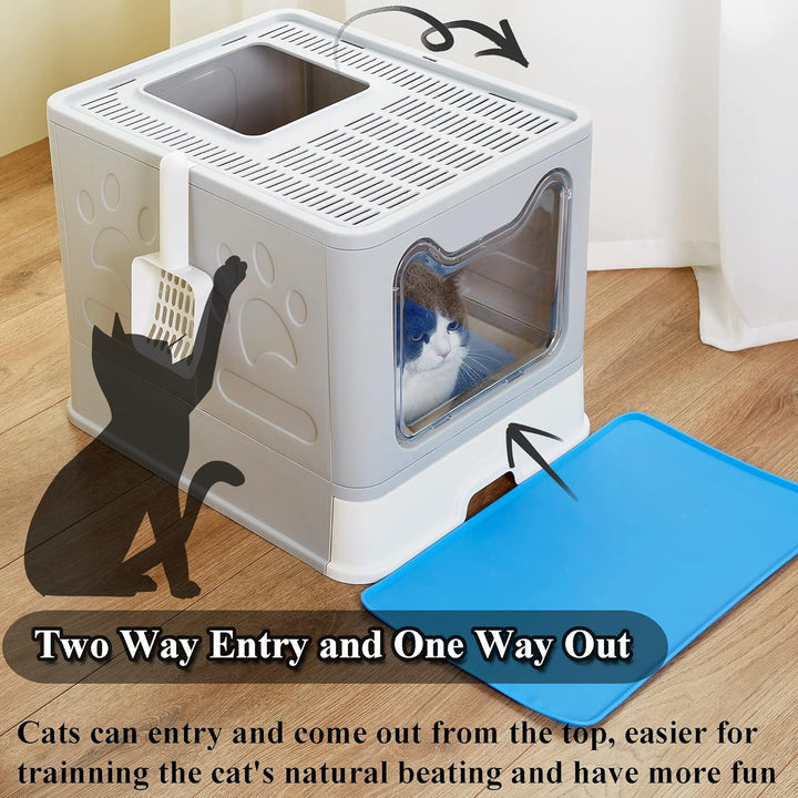 Pawsayes Katzentoilette, Faltbar Katzenklo mit Deckel Inklusive Scoop, Grosse Kapazität Leicht zu Re