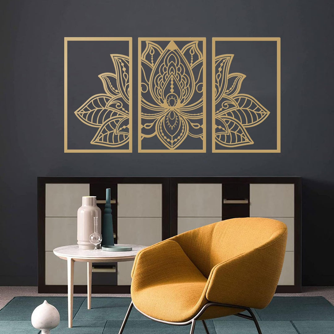 Resama 3 Pcs Lotusblume Wandkunst Dekor Metall Mandala Wanddekoration Einzigartige Lotusblume Wandku