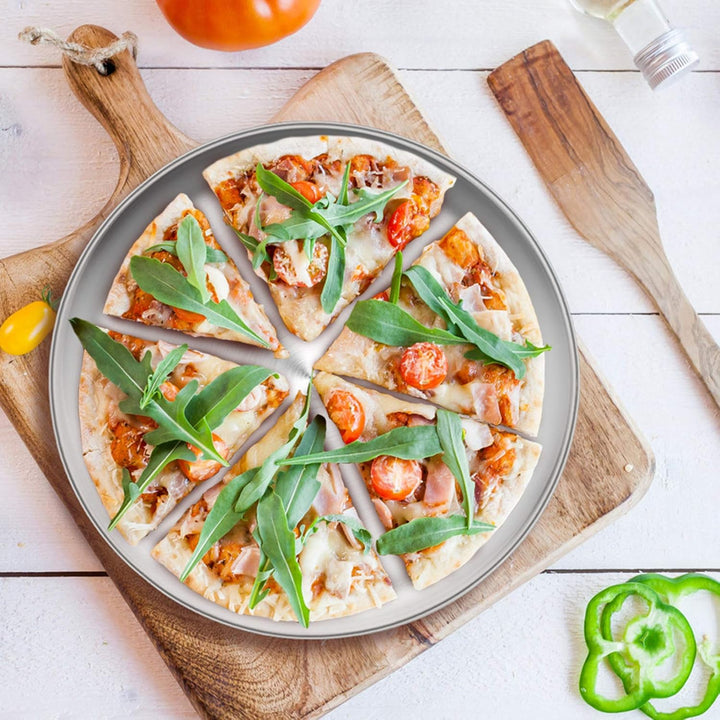 TEAMFAR Pizzablech, Rund Pizzaform Pizzapfannen 4er-Set aus Edelstahl, ∅ 29 cm Pizza Backblech zum B