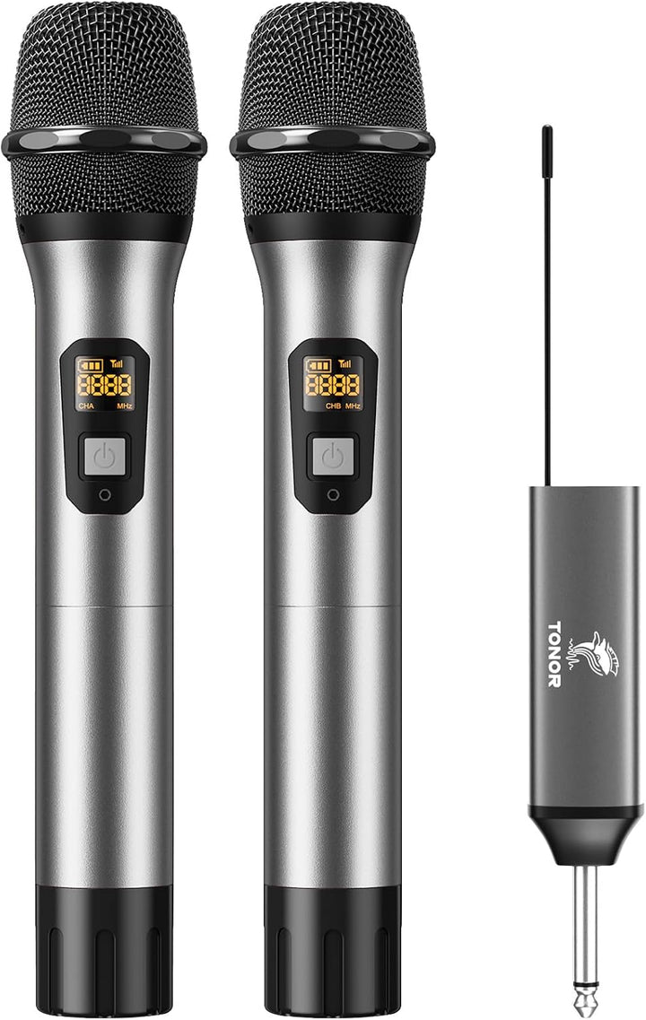 TONOR Drahtloses Mikrofon, UHF Dual Kabelloses Metall Dynamisches Mikro System mit wiederaufladbarem