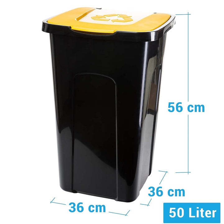 Mülltonne mit Deckel 3er Set 50 Liter Abfalleimer Abfalltonnne Mülleimer mit Farbkodierten Deckeln f