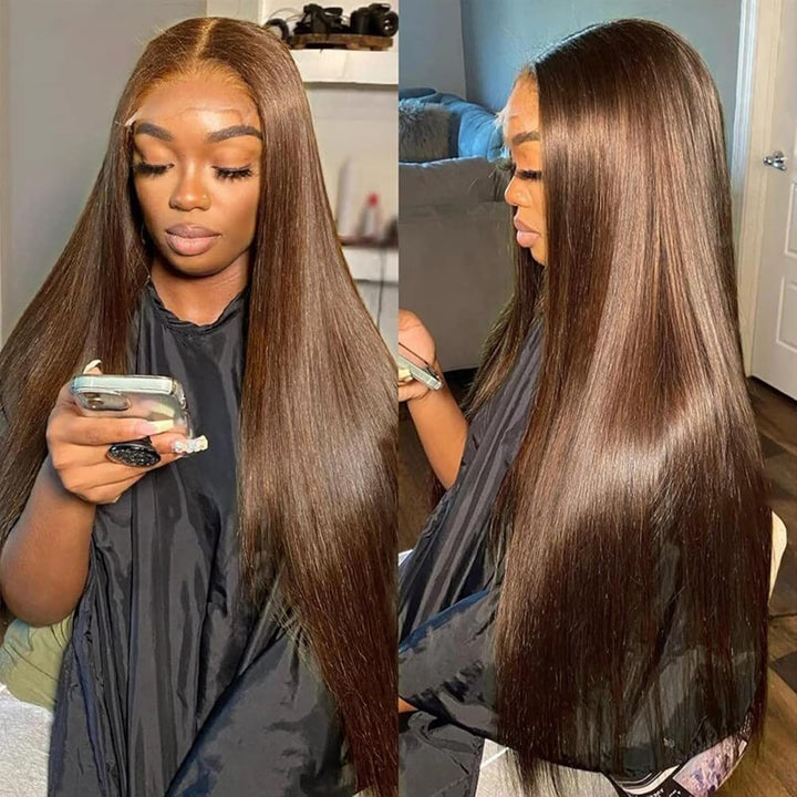 Echthaar Perücke 13x4 Lace Front Wig Human Hair Chocolate Brown Perücke Damen Straight human hair Wi