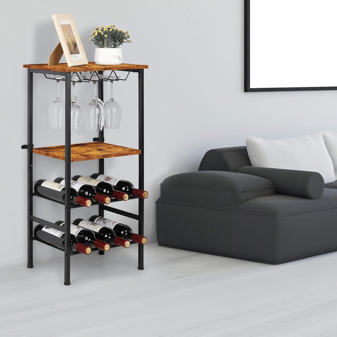 CADUKE Freistehendes Weinregal mit Weinglashalter, Barschrank mit Tischplatte, Flaschenregal für 8 F