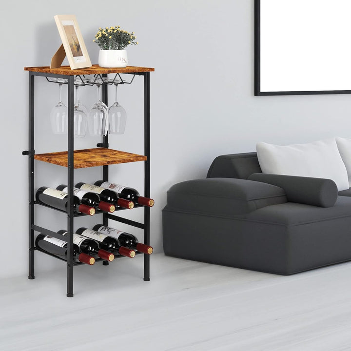CADUKE Freistehendes Weinregal mit Weinglashalter, Barschrank mit Tischplatte, Flaschenregal für 8 F