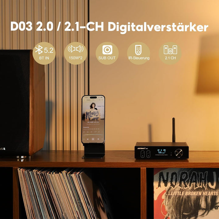 AIYIMA D03 Bluetooth 5.0 Digital-Verstärker 150Wx2 Stereo HiFi 2.0/2.1 CH Desktop Sound Amplificador