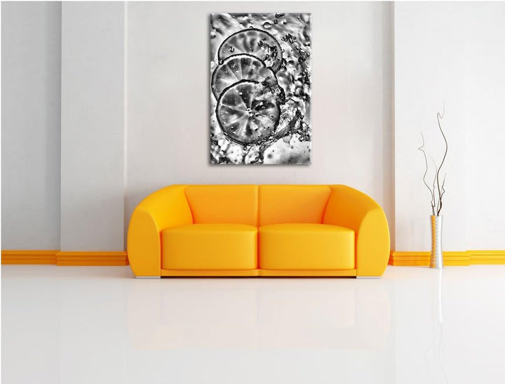 Pixxprint Zitrone fällt ins Wasser als Leinwandbild/Grösse: 100x70 / Wandbild/Kunstdruck/fertig besp
