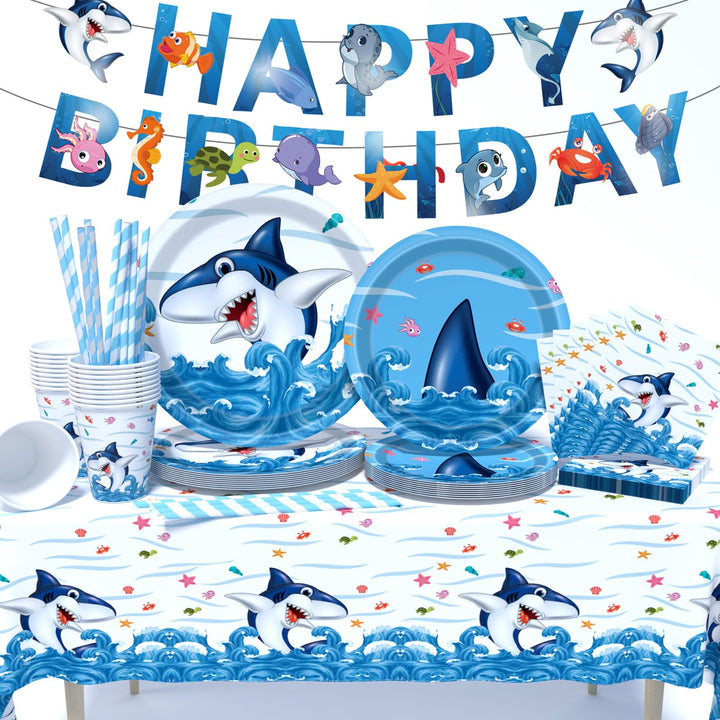 Party Hai Geschirr Set 16Pcs, Kindergeburtstag Party Pappteller Set, Kindergeburtstag Pappteller Set
